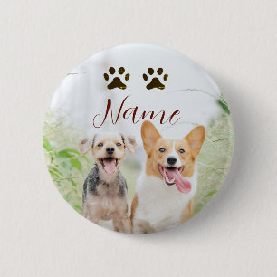 Badge Rond 5 Cm nom animal de compagnie chien chat patte photo sim