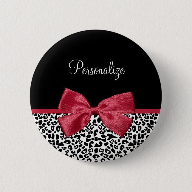 Badge Rond 5 Cm Nom Arc-en-Ciel Rouge Léopard (Devant)