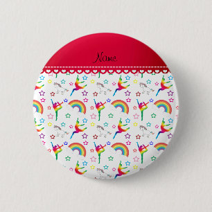 Badge Rond 5 Cm Nom blanc gymnastique arc-en-ciel licornes