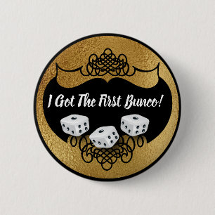Badge Rond 5 Cm Nom Bunco Tag Faux Gold - J'Ai Eu Le Premier Bunco