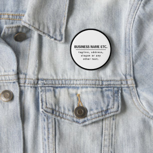 Badge Rond 5 Cm Nom commercial & Slogan/autre texte   Noir et blan