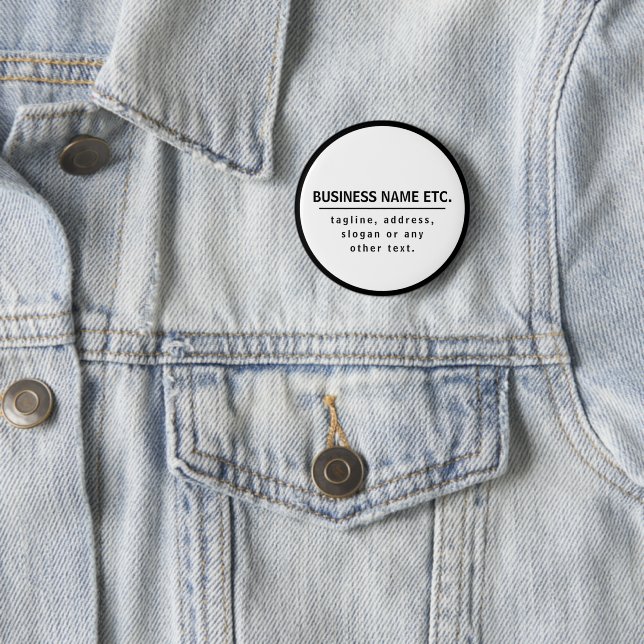 Badge Rond 5 Cm Nom commercial & Slogan/autre texte | Noir et blan (En situation)