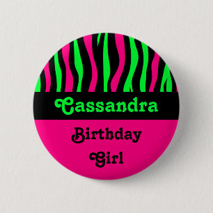 Badge Rond 5 Cm Nom d'anniversaire de motif de zèbre