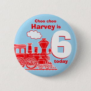 Badge Rond 5 Cm Nom d'anniversaire du train rouge et bouton d'âge