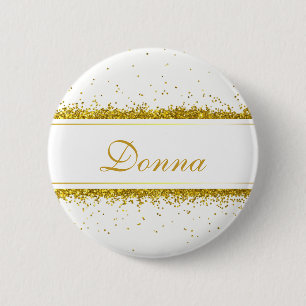 Badge Rond 5 Cm Nom de confettis de parties scintillantes d'or de