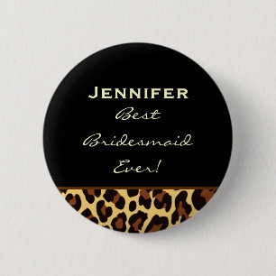 Badge Rond 5 Cm Nom de coutume de léopard d'or de demoiselle
