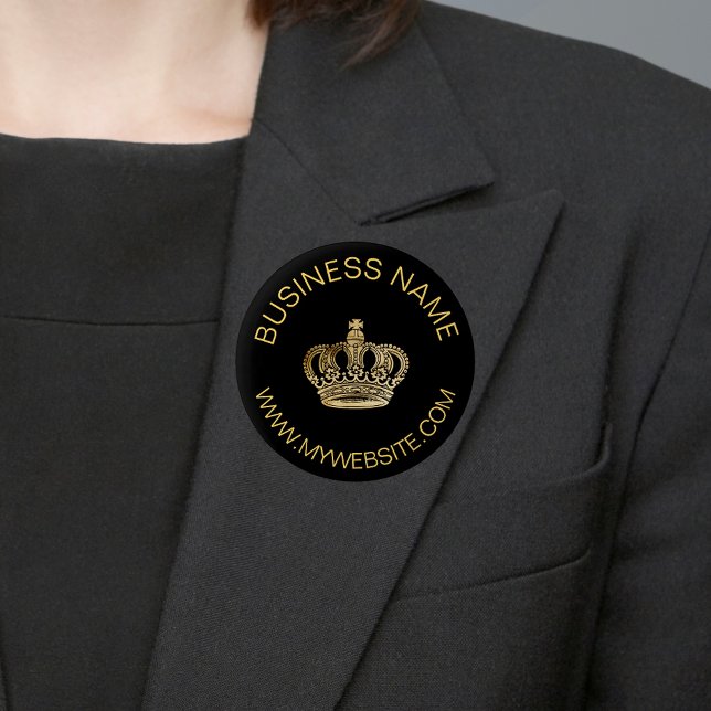 Badge Rond 5 Cm Nom de la couronne d'or noir entreprise (Créateur téléchargé)