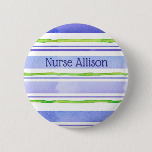 Badge Rond 5 Cm Nom de l'infirmière Balise Périwinkle Bleu Aquarel