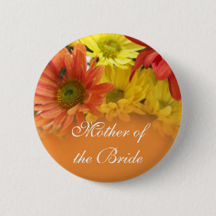 Badge Rond 5 Cm Nom de mariage de fleur de marguerite rouge, jaune