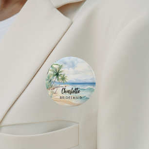 Badge Rond 5 Cm Nom de mariage de la plage de Bridesmaid