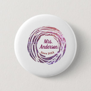 Badge Rond 5 Cm nom de Mme rose bordeaux depuis année mariage mari