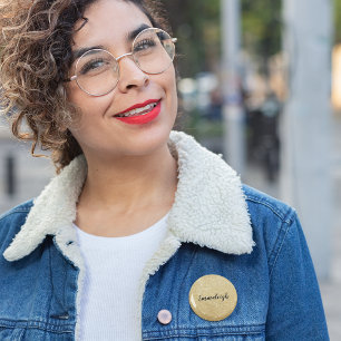 Badge Rond 5 Cm Nom de monogramme de paillettes fausses or