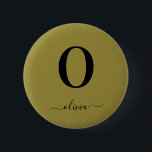 Badge Rond 5 Cm Nom De Script Monogramme Or Personnalisé Et Noir<br><div class="desc">Ce monogramme élégant et design élégant de nom de script peut être offert comme cadeau pour un anniversaire,  une faveur de mariage,  une douche nuptiale ou toute occasion. Il peut être customisé avec l'initiale et le nom de la personne.</div>
