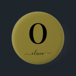 Badge Rond 5 Cm Nom De Script Monogramme Or Personnalisé Et Noir<br><div class="desc">Ce monogramme élégant et design élégant de nom de script peut être offert comme cadeau pour un anniversaire,  une faveur de mariage,  une douche nuptiale ou toute occasion. Il peut être customisé avec l'initiale et le nom de la personne.</div>