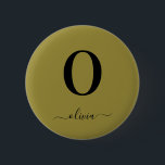 Badge Rond 5 Cm Nom De Script Monogramme Or Personnalisé Et Noir<br><div class="desc">Ce monogramme élégant et design élégant de nom de script peut être offert comme cadeau pour un anniversaire,  une faveur de mariage,  une douche nuptiale ou toute occasion. Il peut être customisé avec l'initiale et le nom de la personne.</div>