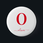 Badge Rond 5 Cm Nom De Script Monogramme Personnalisé Blanc Et Rou<br><div class="desc">Ce monogramme élégant et design élégant de nom de script peut être offert comme cadeau pour un anniversaire,  une faveur de mariage,  une douche nuptiale ou toute occasion. Il peut être customisé avec l'initiale et le nom de la personne.</div>