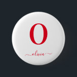 Badge Rond 5 Cm Nom De Script Monogramme Personnalisé Blanc Et Rou<br><div class="desc">Ce monogramme élégant et design élégant de nom de script peut être offert comme cadeau pour un anniversaire,  une faveur de mariage,  une douche nuptiale ou toute occasion. Il peut être customisé avec l'initiale et le nom de la personne.</div>