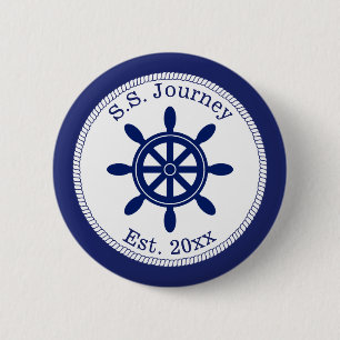 Badge Rond 5 Cm Nom du bateau à roue du capitaine nautique