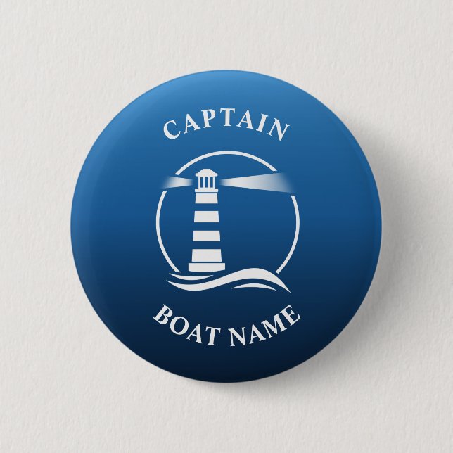 Badge Rond 5 Cm Nom du bateau du capitaine de vaisseau Marine Bleu (Devant)