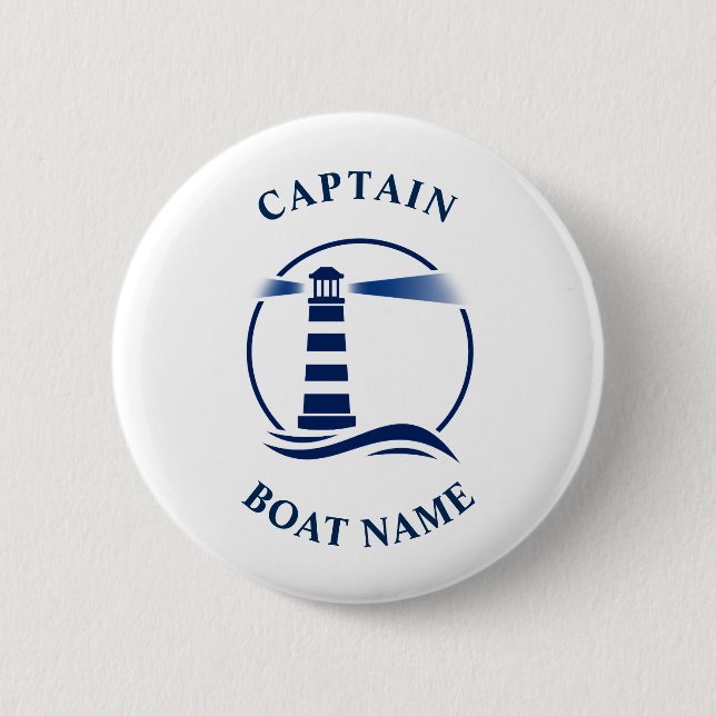Badge Rond 5 Cm Nom du bateau du capitaine de vaisseau Marine Bleu (Devant)