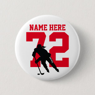 Badge Rond 5 Cm Nom du joueur de hockey féminin personnalisé Numér