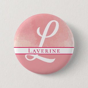 Badge Rond 5 Cm Nom du monogramme Aquarelle rose