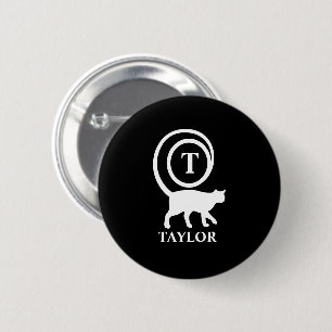 Badge Rond 5 Cm Nom du monogramme Kitty initial Chat Lover noir bl