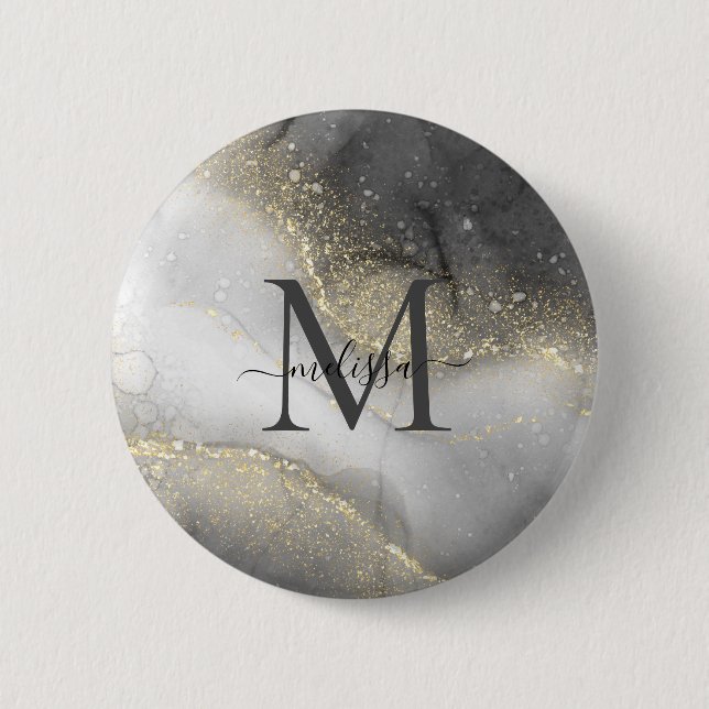 Badge Rond 5 Cm Nom élégant argent et or (Devant)