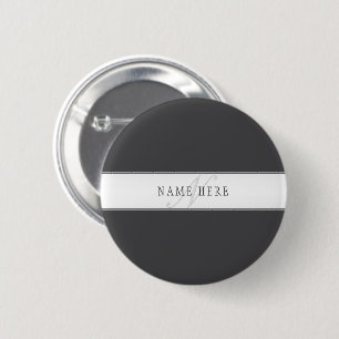 Badge Rond 5 Cm Nom élégant & Monogramme Gris foncé & clair