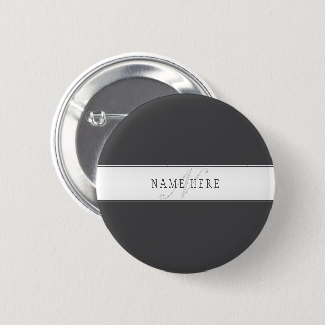 Badge Rond 5 Cm Nom élégant & Monogramme | Gris foncé & clair  (Devant & derrière)