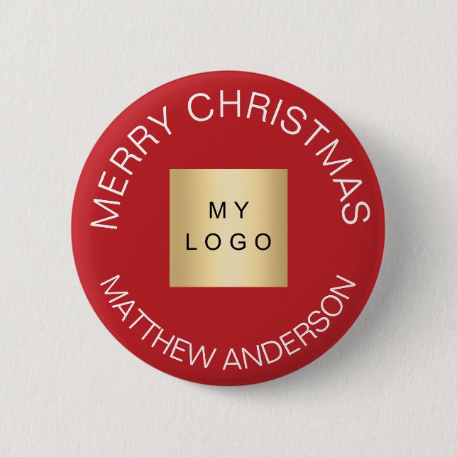 Badge Rond 5 Cm Nom enseigne rouge blanc Noël (Devant)