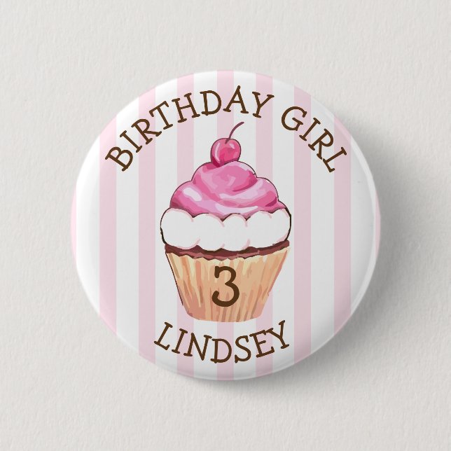 Badge Rond 5 Cm Nom et âge personnalisés Fille Cupcake anniversair (Devant)