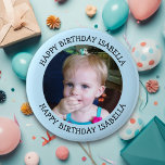 Badge Rond 5 Cm Nom et photo personnalisés Anniversaire<br><div class="desc">Joyeux anniversaire à vous,  ajoutez le nom et la photo à ce bouton personnalisé d'anniversaire garçon ou fille.</div>