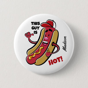 Badge Rond 5 Cm Nom et texte personnalisés Hot Dog