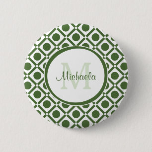 Badge Rond 5 Cm Nom géométrique moderne vert et blanc