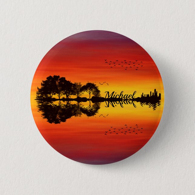 Badge Rond 5 Cm Nom guitariste orange moderne Aquarelle (Devant)