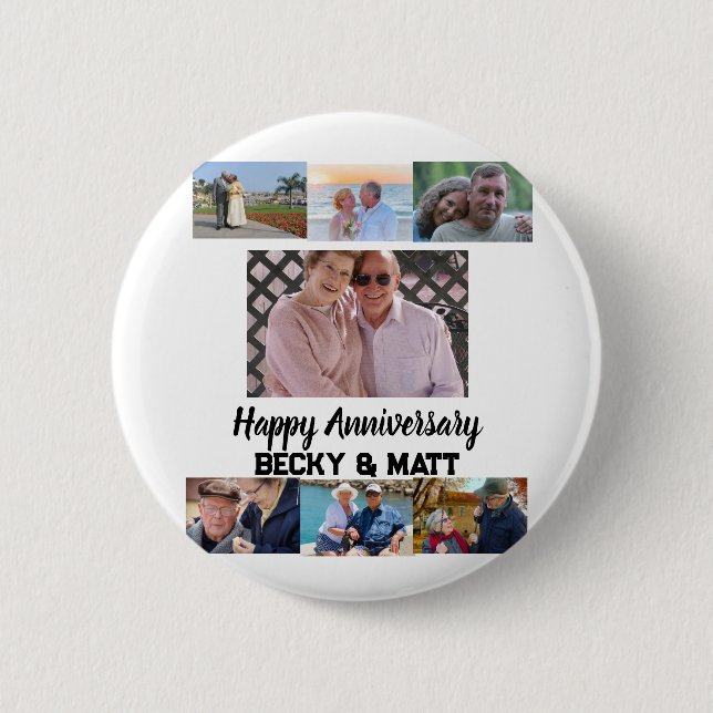 Badge Rond 5 Cm Nom moderne personnalisé 7 Anniversaire photo (Devant)