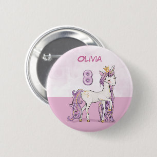 Badge Rond 5 Cm Nom personnalisé 8e anniversaire Cheval rose avec