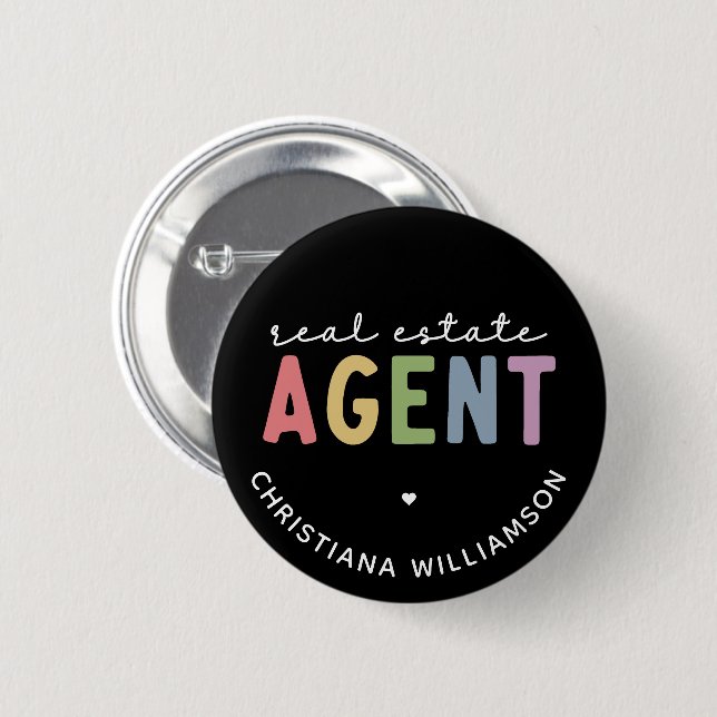 Badge Rond 5 Cm Nom personnalisé Agent immobilier | Cadeaux immobi (Devant & derrière)