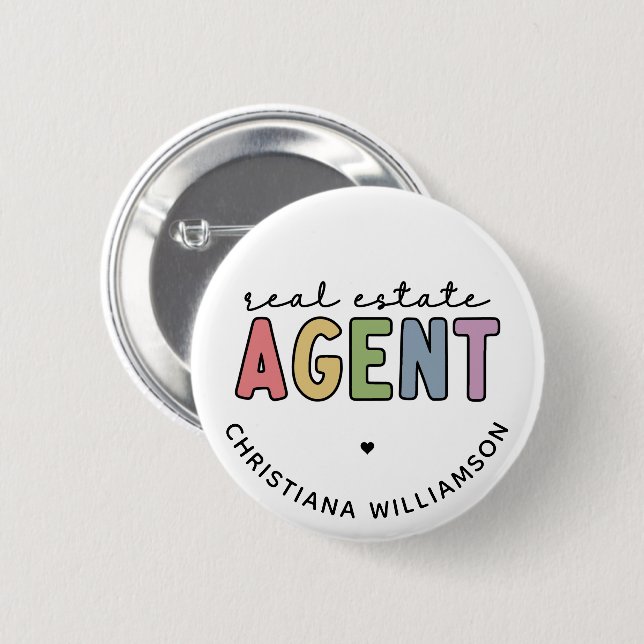 Badge Rond 5 Cm Nom personnalisé Agent immobilier | Cadeaux immobi (Devant & derrière)