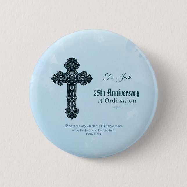 Badge Rond 5 Cm Nom personnalisé & Anniversaire Année Ordination,  (Devant)