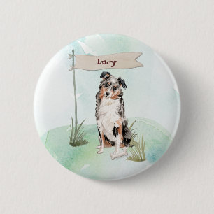 Badge Rond 5 Cm Nom personnalisé Australian Shepherd Pet Dog
