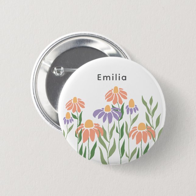 Badge Rond 5 Cm Nom Personnalisé Avec Boho Floral (Devant & derrière)
