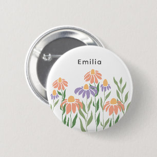 Badge Rond 5 Cm Nom Personnalisé Avec Boho Floral