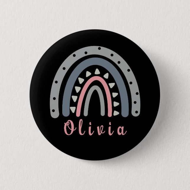 Badge Rond 5 Cm Nom personnalisé avec Cool Boho Rainbow (Devant)