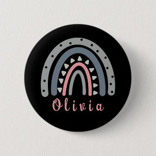 Badge Rond 5 Cm Nom personnalisé avec Cool Boho Rainbow
