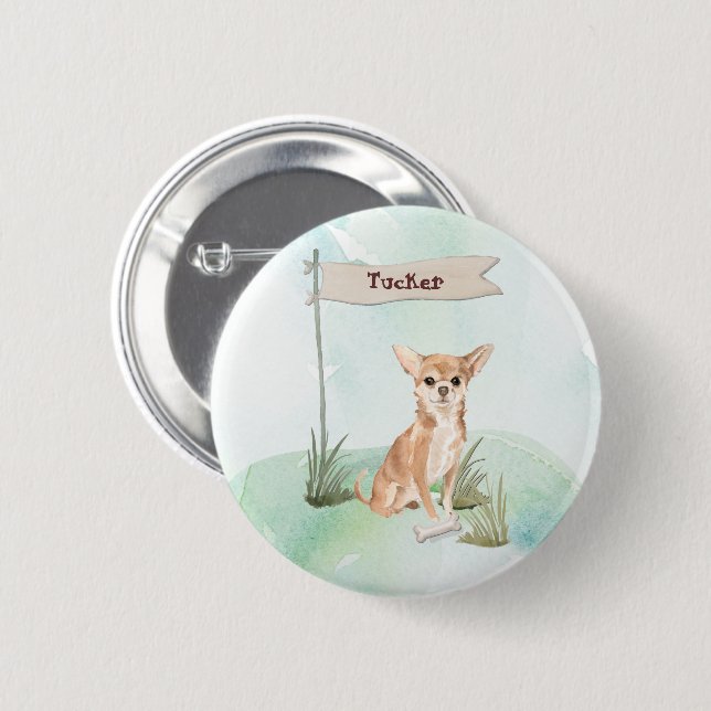 Badge Rond 5 Cm Nom personnalisé Chihuahua Chien animal de compagn (Devant & derrière)