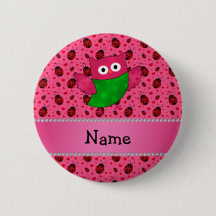 Badge Rond 5 Cm Nom personnalisé chouette chouette buse rose lady