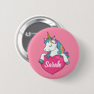 Badge Rond 5 Cm Nom personnalisé Cute Unicorn
