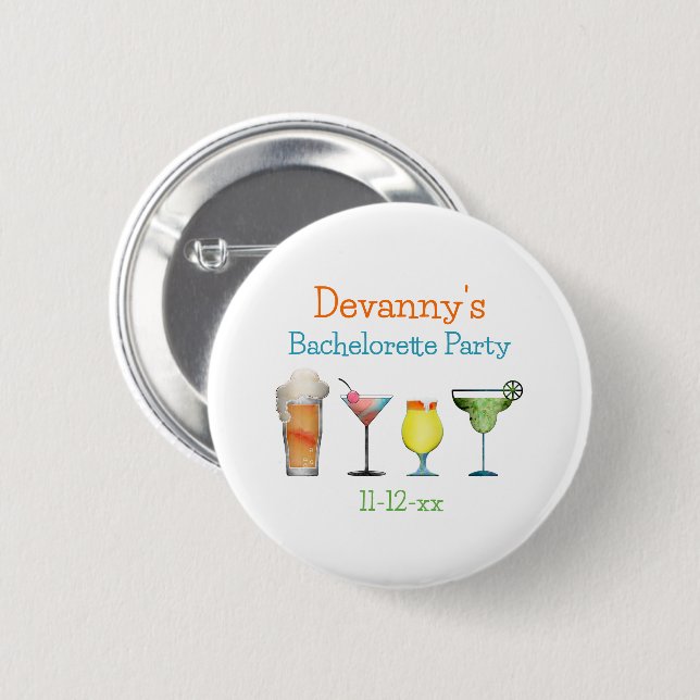 Badge Rond 5 Cm Nom personnalisé de la fête de Bachelorette Date (Devant & derrière)